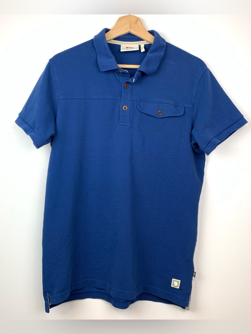 Fjallraven Mens Large Greenland Polo Shirt Blue Short Sleeve Golf 100% Cotton